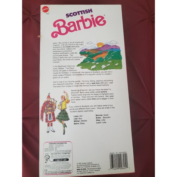 NIB Scottish Barbie Dolls of the World Collection 1990 NRFB Mattel 9845 DOTW - Picture 3 of 6
